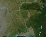 satellite picture of Bangladesh, shows the sediment structure of the region