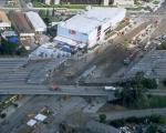Collapsed Santa Monica Freeway bridge across La Cienega Boulevard, Los Angeles after the Northridge earthquake, Jan. 17, 1994. Image: Robert A. Eplett/FEMA