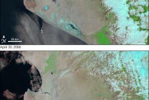 MODIS real color image of the floodings in Peru, caught by Aqua satellite
