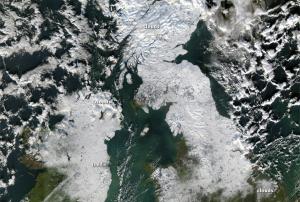 satellite image of snow covered UK