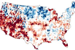 Map of the groundwater deficit based on GRACE data