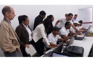 Members of the EIGEO team at the National Emergency Commission