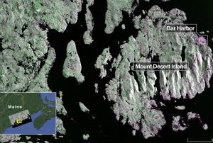 NISAR L-band radar image of Maine’s Mount Desert Island on August 21, (c) NASA/JPL-Caltech