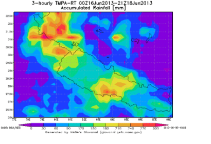 Cumulative 3 day TRMM satellite rainfall estimate